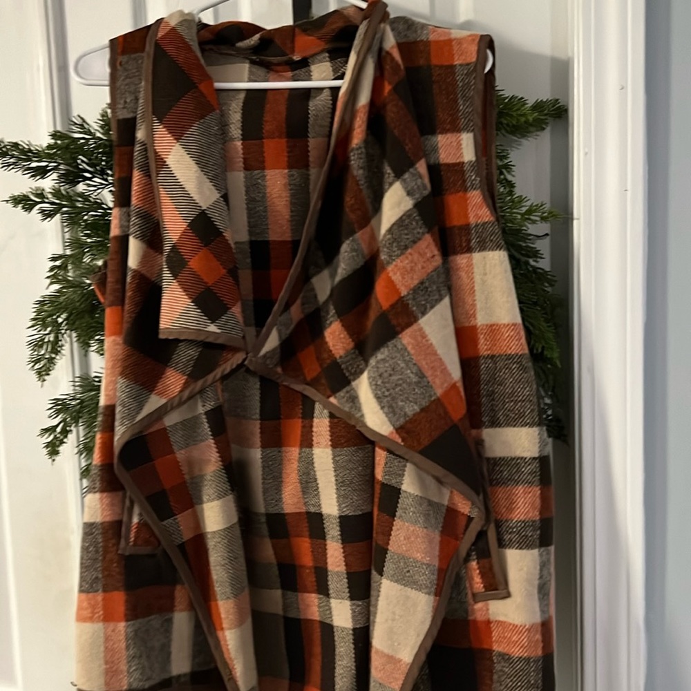 Orange Plaid Vest with POCKETS